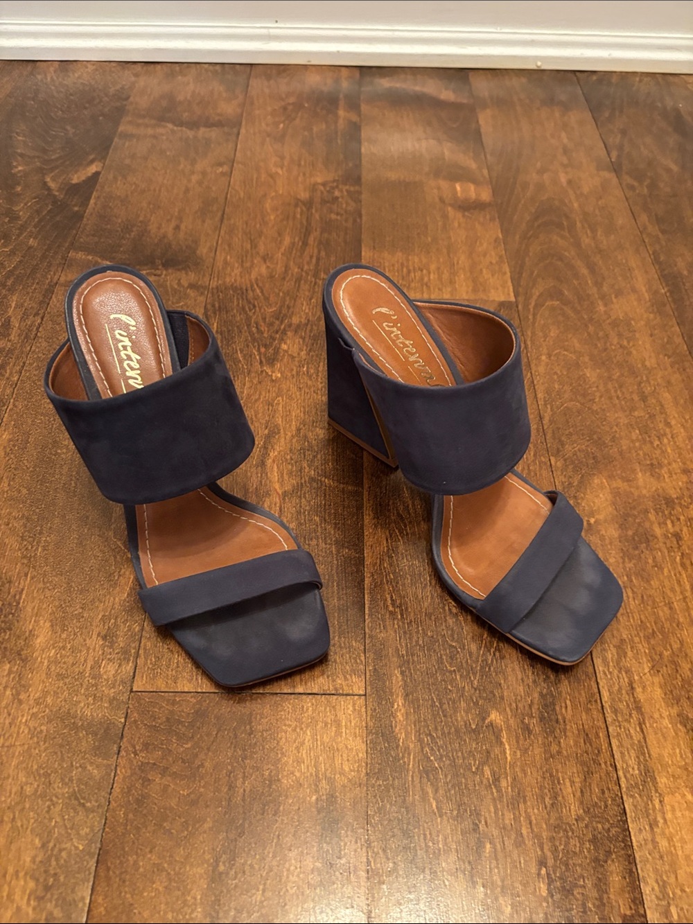 L’interville Navy Suede Block Heel Sandals